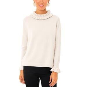 Tuckernuck Ivory Shimmer Edie Wool-Cashmere Blend Ruffle Sweater in Ivory/Gold S
